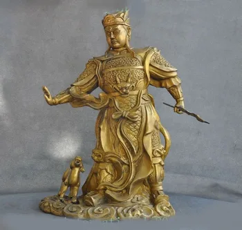 

wedding decoration old China Myth brass Dog Protect Three Eyes Yang Jian god Erlang Warrior Statue