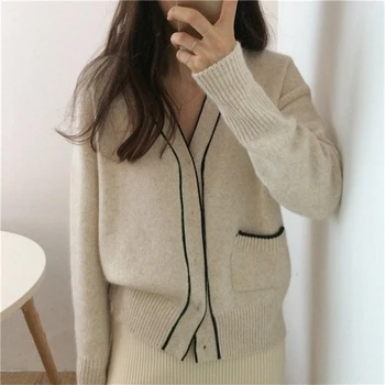 

ZCWXM New 2020 Autumn Winter Women's Sweaters Loose Casual Fashionable Tops Korean Style Knitting Cardigans Ladies Geometric