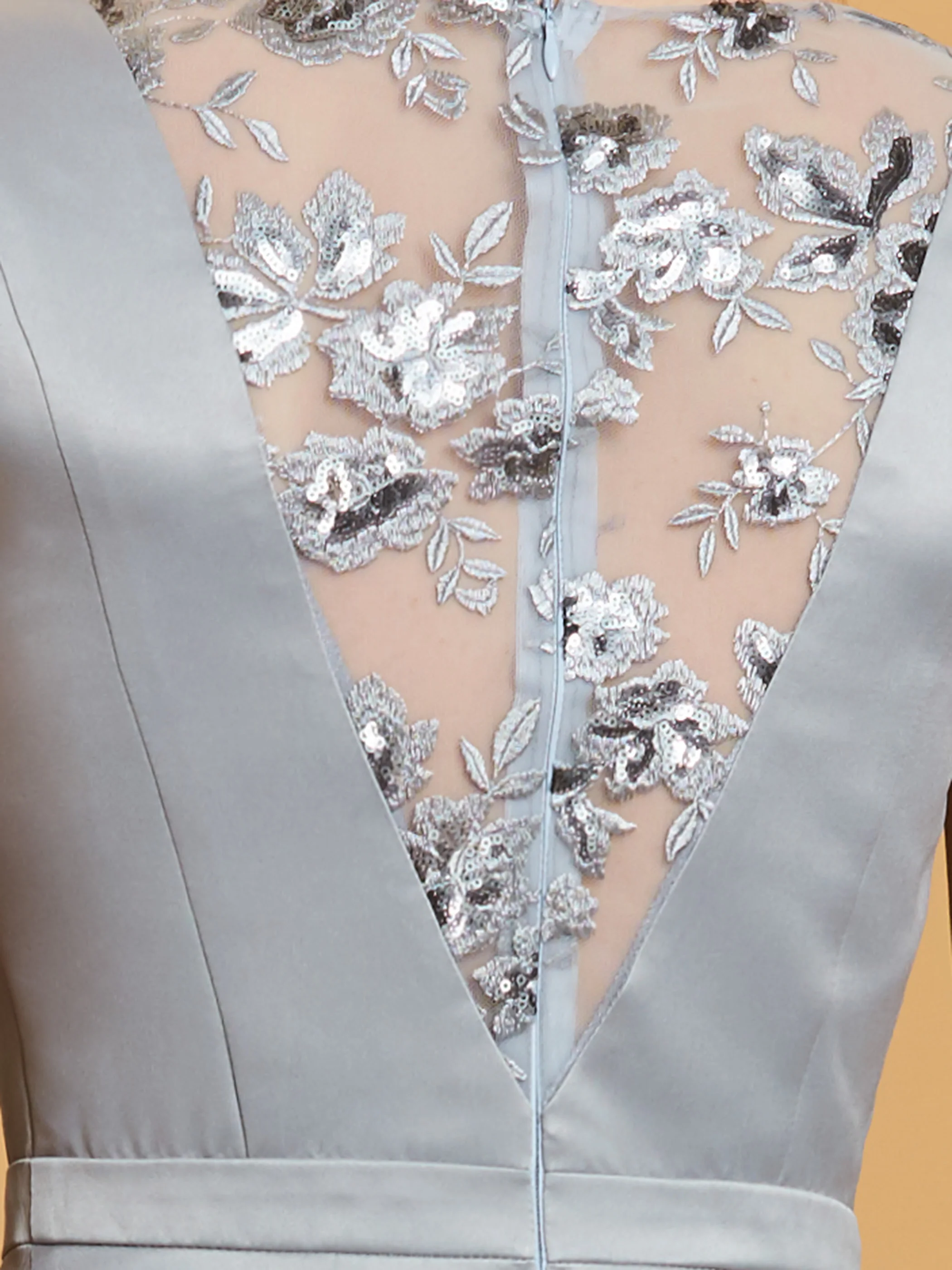 Dressv, кружевное вечернее платье с блестками, серебряное, круглый вырез, длина до пола, ТРАПЕЦИЕВИДНОЕ ПЛАТЬЕ, женские вечерние платья без рукавов, длинное вечернее платье es