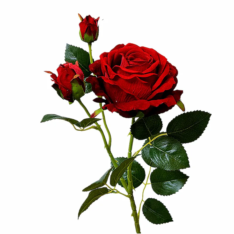 1Pcs 3 Heads Fake Silk Black Rose Simulation Rose Plant For Wedding Christmas Decoration Two Colour Artificial Flower JH142 (3)