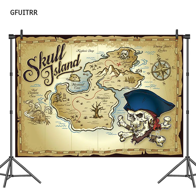 

GFUITRR Pirate Vintage Photography Backdrop Birthday Party Travel Map Photo Background Professional Vinyl Photobooth Photocall