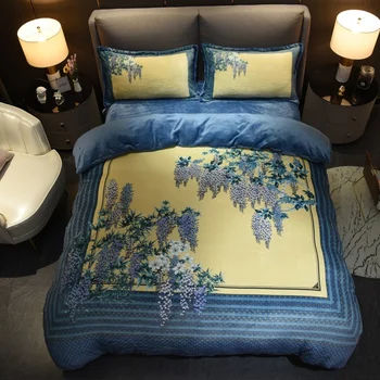 

Chinoiserie Blossom Print Clear Pattern Duvet Quilt Cover Fleece Warm Soft Bedding set bed sheet Pillowcase Queen King size 4Pcs