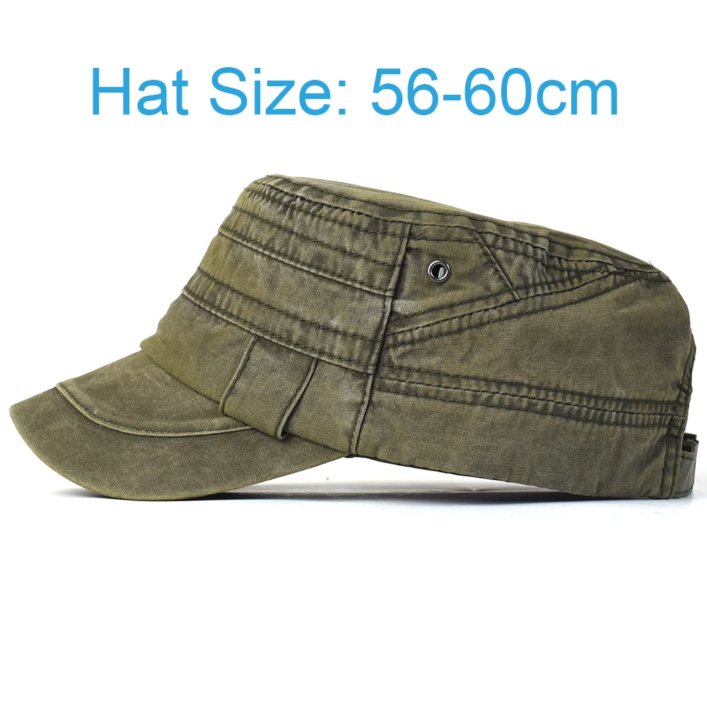 Casual Washed Cotton Flat Top Hat Adjustable Military Caps for Men Women Flat Cap Flat Vintage Cap