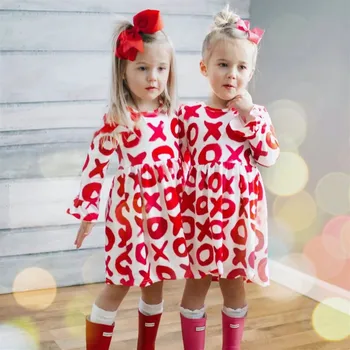 Vestido de moda coreana para niños pequeños de 6 meses a 5 años, ropa de manga mandarina con estampado de letras, para el Día de San Valentín, niñas M4