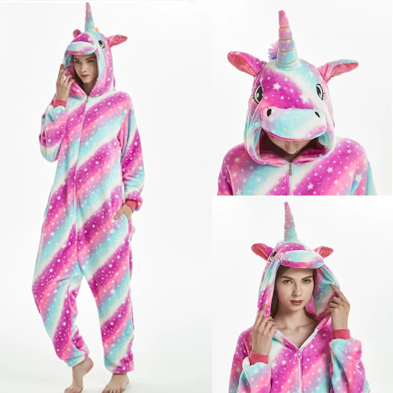 Пижамы с единорогом Kigurumi, зима, для взрослых, Ститч, Лев, тигр, комбинезоны, одежда для сна, комплекты с единорогом, для женщин, мужчин, унисекс, фланелевые комбинезоны