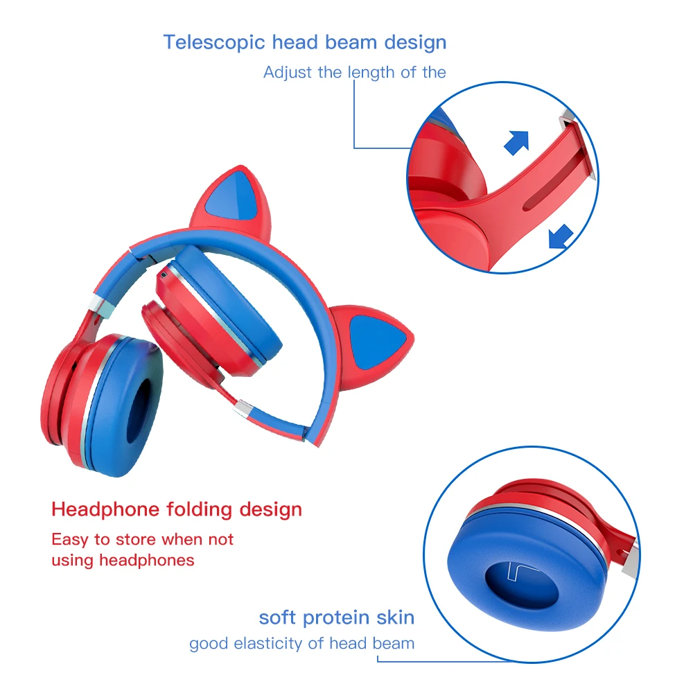 LED Cat Ear Headphones Noise Cancelling Headphones Bluetooth 5 0 Young People Kids Headset Support TF Card 3 5mm Plug With Mic