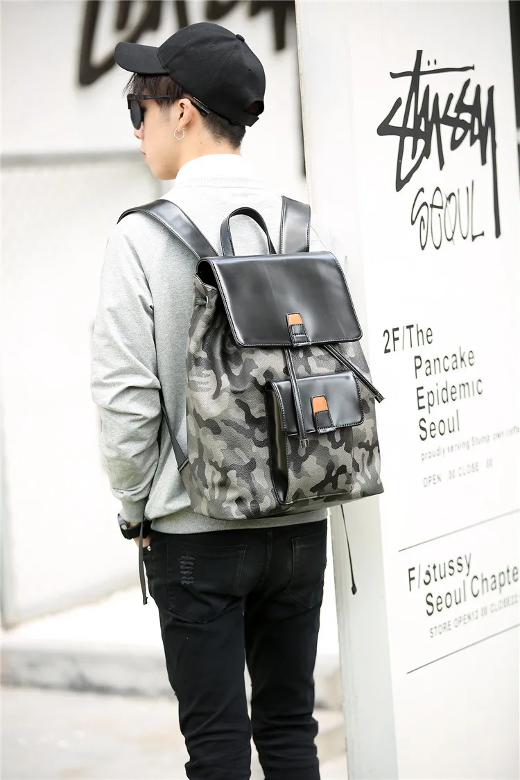20-35L High quality camouflage backpack male leather trend Clamshell shoulder bag student bag package