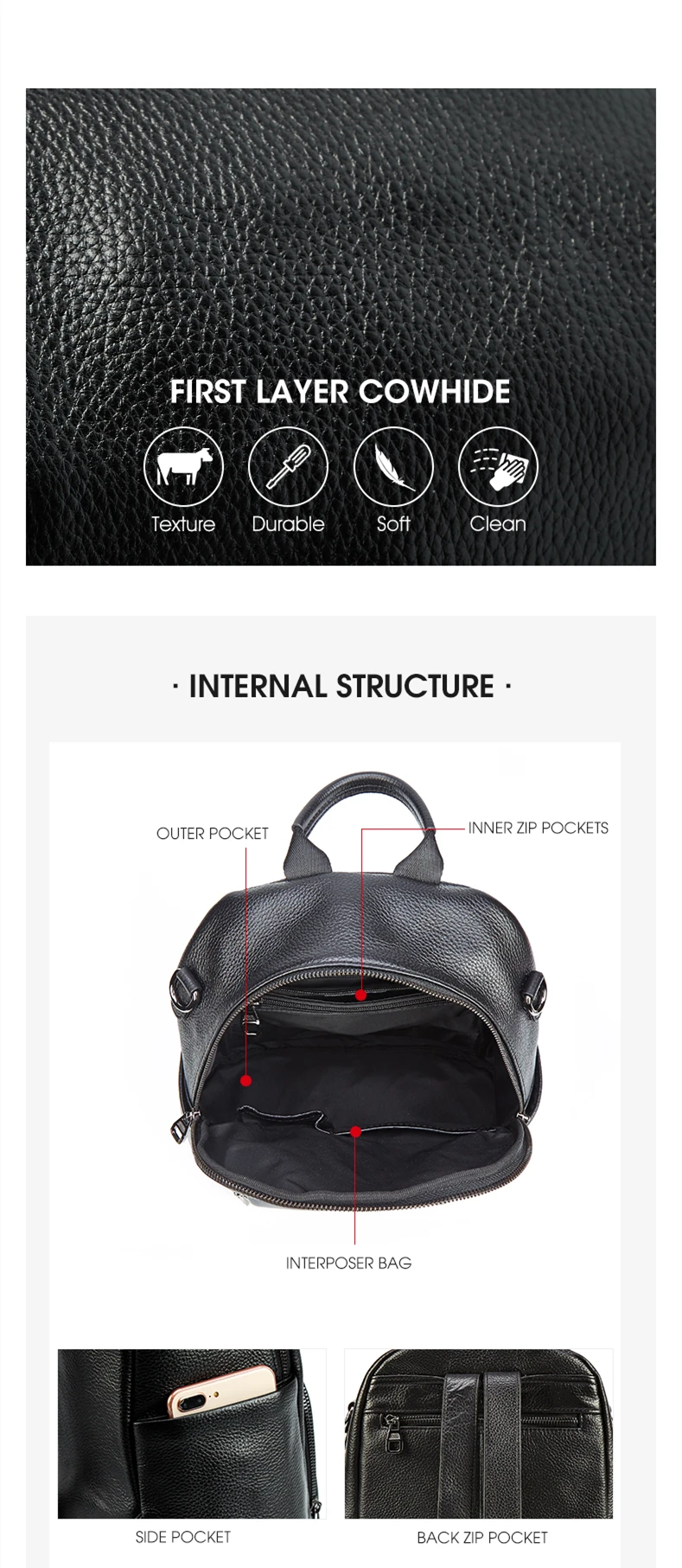 BISON DENIM Genuine Leather Women Backpacks Female Shoulder Bag Travel Ladies Bagpack Mochila iPad School Bags For Girls B1835