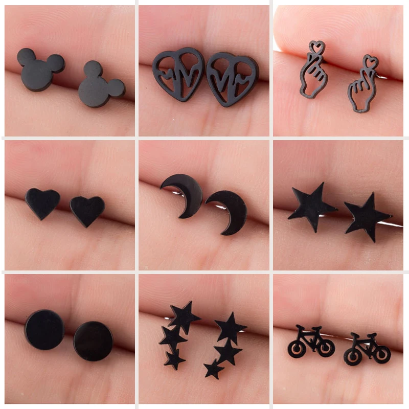 SMJEL Small Stainless Steel Geometric Minimal Earring Women Kid Jewelry pendientes Punk Black Earing Triangle Men Wholesale 2019