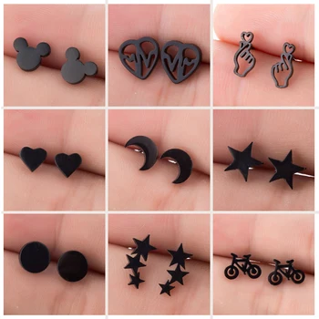 SMJEL Small Stainless Steel Geometric Minimal Earring Women Kid Jewelry pendientes Punk Black Earing Triangle Men Wholesale 2019