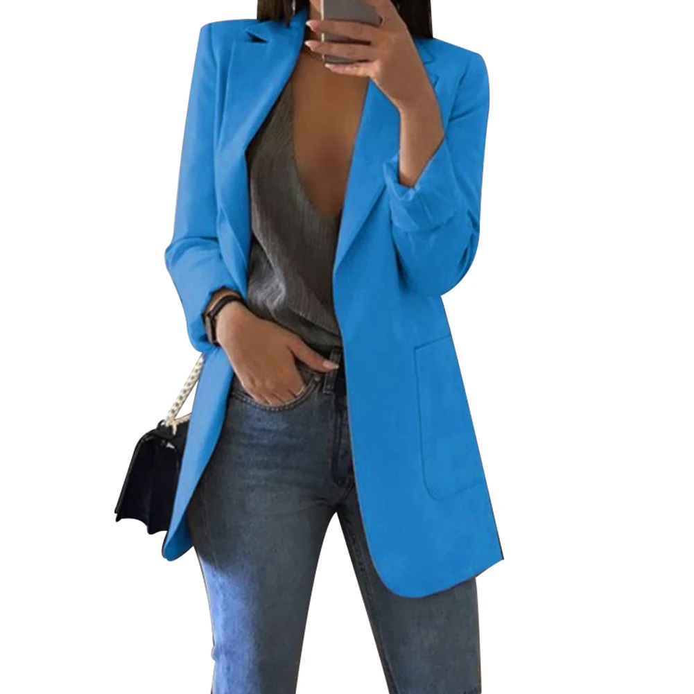 Женский Повседневный приталенный деловой Блейзер, Женское пальто, куртка, верхняя одежда для офиса NIN668 - Цвет: Синий