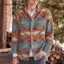 

Plus Size 4xl Mens Long Sleeve Retro Print Shirts Clothing Lepal Collar Top Blouse 2022 Spring New Fashion Vintage Shirt blusas