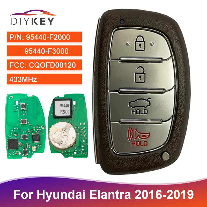 DIYKEY 95440-F2000 FCC: CQOFD00120 Keyless Remote 434MHz For Hyundai Elantra 2016 2017 2018 2019 Smart Key Fob 95440-F3000 ignition wires