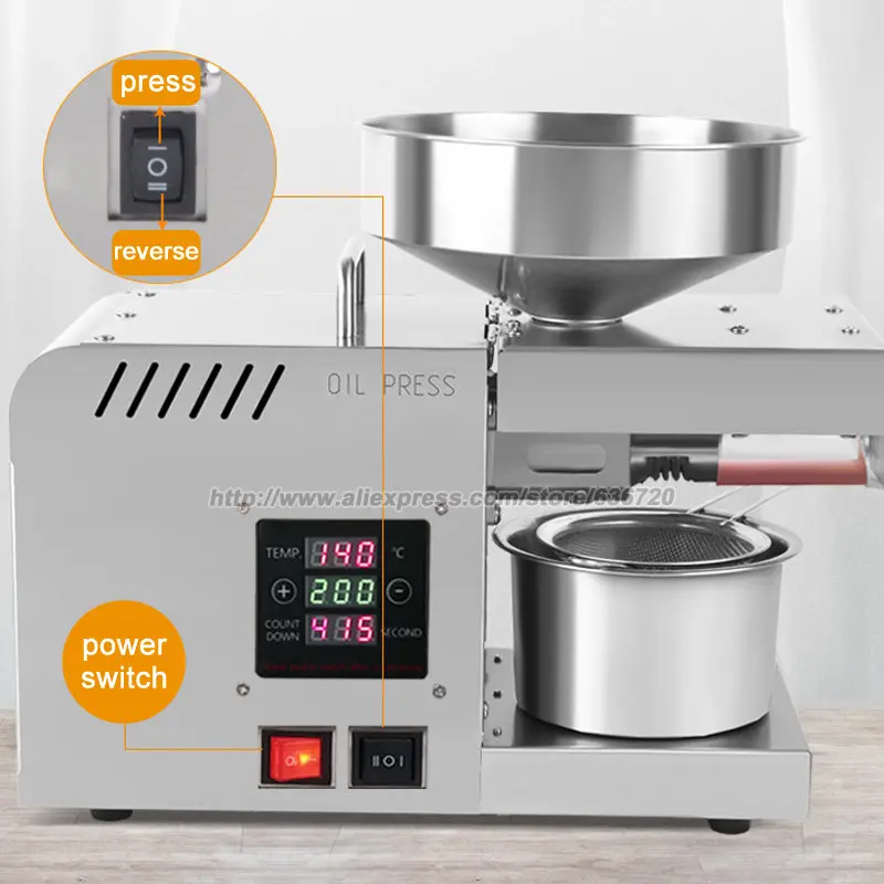 Fully Automatic Oil Press Machine, Stainess Steel Oil Extractor for Flax Peanut Sesame Canola Avocado Coconut Sunflower seeds