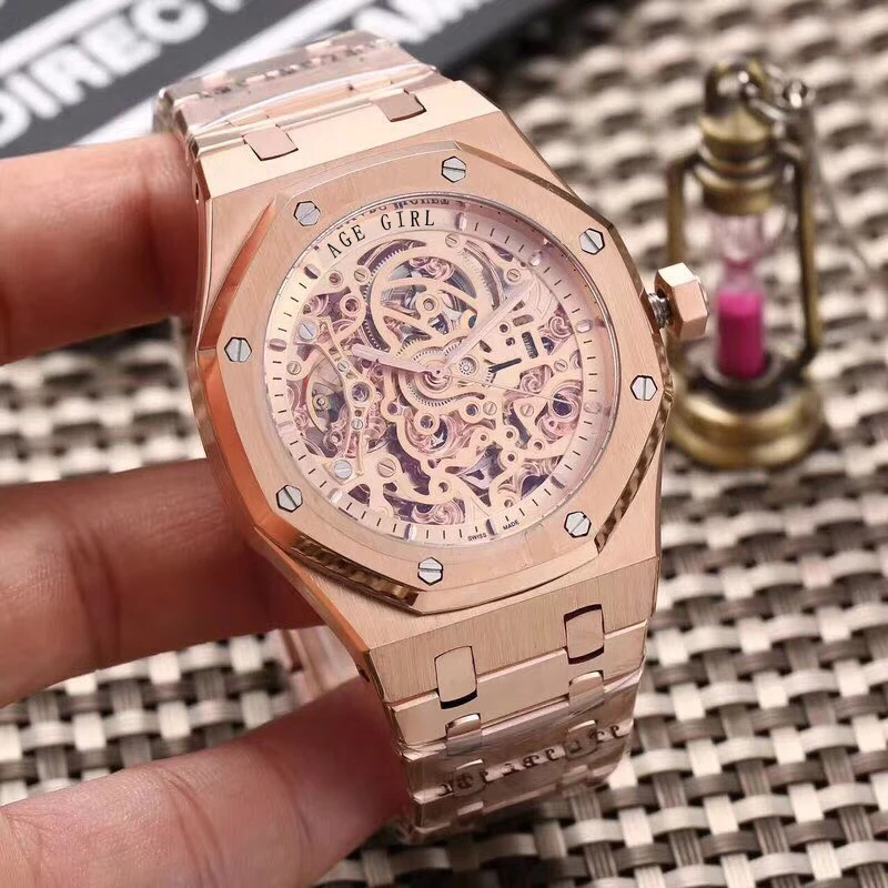 

Luxury Brand New Automatic Mechanical Self Wind Men Watch Sapphire Transparent Glass Skeleton Rose Gold Black Silver Watches AAA