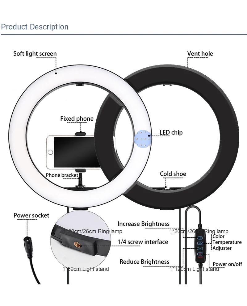 Штатив вспышка светильник для телефона смартфон мобильный телефон 8-10 дюймов макияж кольцо светильник 20 см до 26 см кольцо вспышка YouTube видео продукт ph