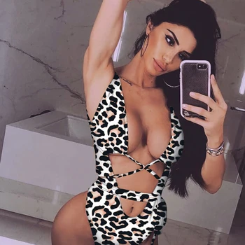 

Women Sexy Leopard Print Bodysuit 2020 Fashion Female Skinny Bodycon Bodysuit Sexy Sleeveless Hollow Out Romper Bodysuits