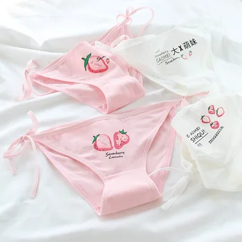 

Sexy Lace Up Cotton Panties Women Cute Cartoon Strawberry Print Underwear Ladies Seamless Briefs Female Lingerie Majtki Damskie
