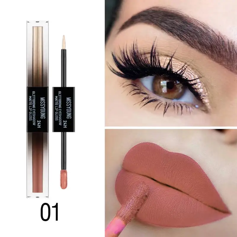 

Double Eye Shadow Lip Gloss Combination Pearlescent EyeShadow Matte Lip Gloss Eyeliner Multifunctional Makeup Cosmetics TSLM1