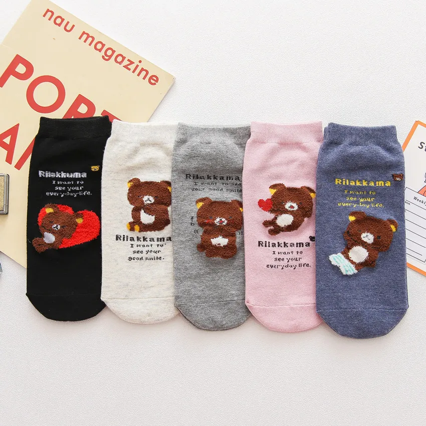 Socks Women’s Boat Socks Autumn Cartoon Totoro Pattern Short Socks Stereo Ear Casual Cotton Socks College Style Students