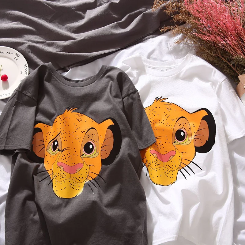 Camiseta con estampado de El Rey León de Disney para mujer, camiseta Harajuku de tendencia, ropa de calle informal de verano, camisetas Unisex, envío directo