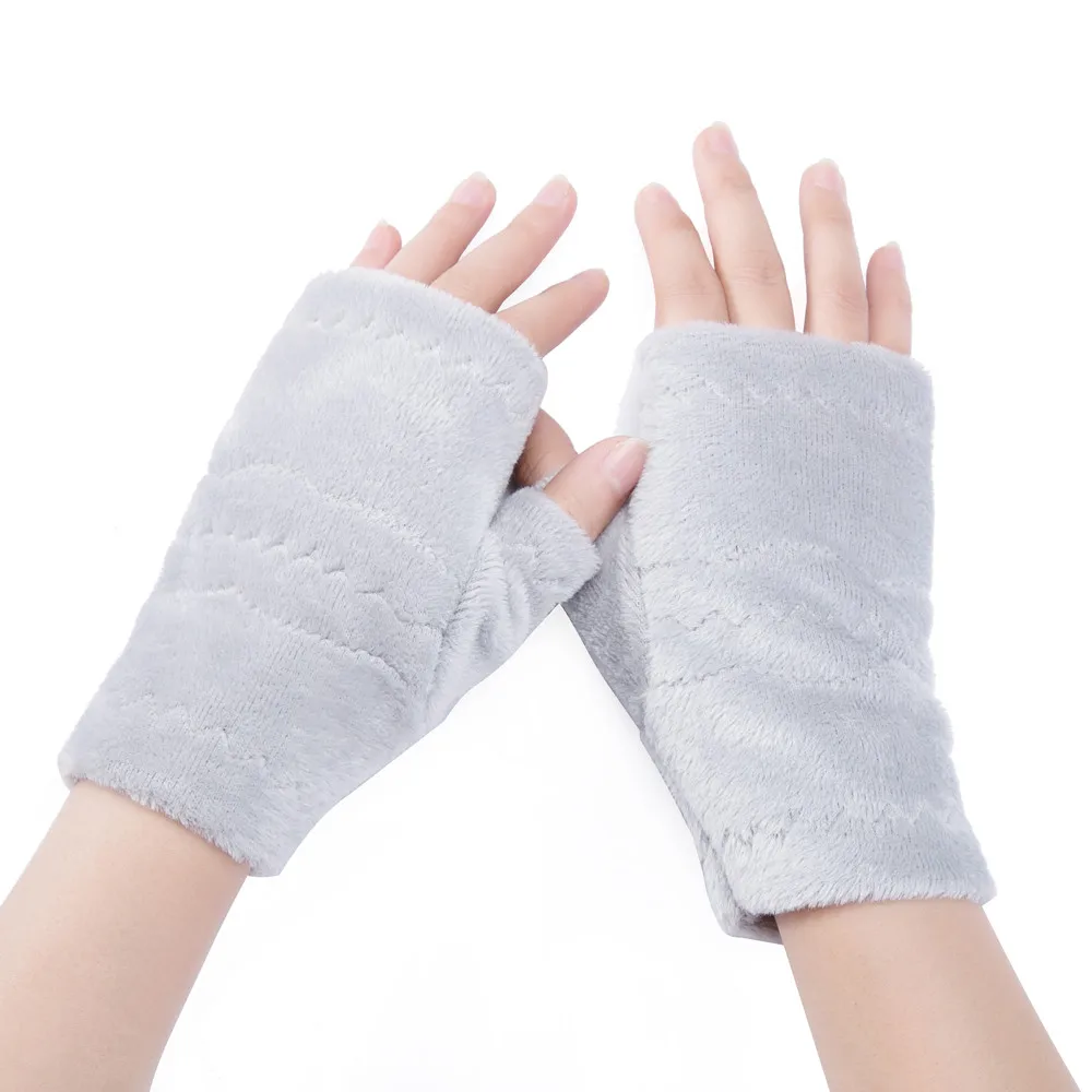 Gray Женские зимние перчатки однотонные бархатные короткие перчатки без пальцев на запястье уличные плюшевые толстые теплые перчатки guantes invierno luvas de inverno - Цвет: Gray