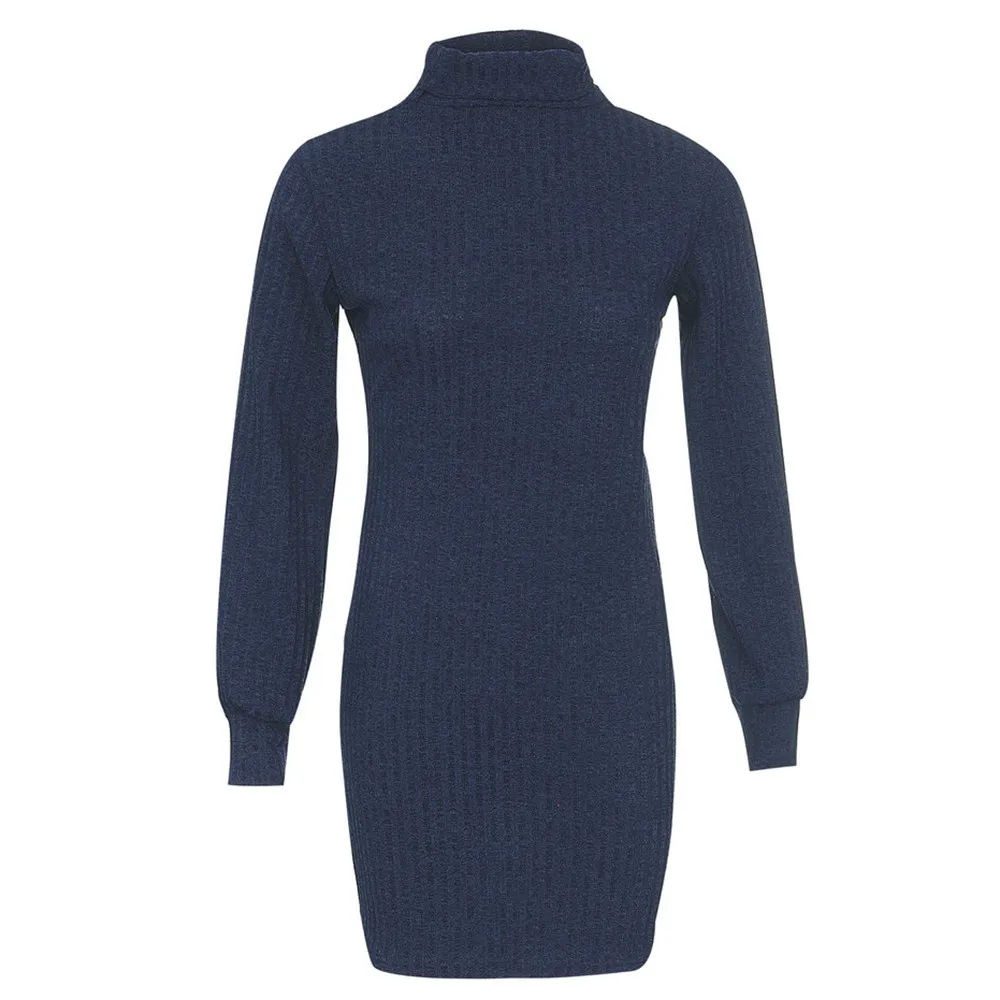 Womens Knitted Sweater dress Turtleneck Autumn Winter warm Casual Long Sleeve finess Jumper mini Dress for female robe femme new