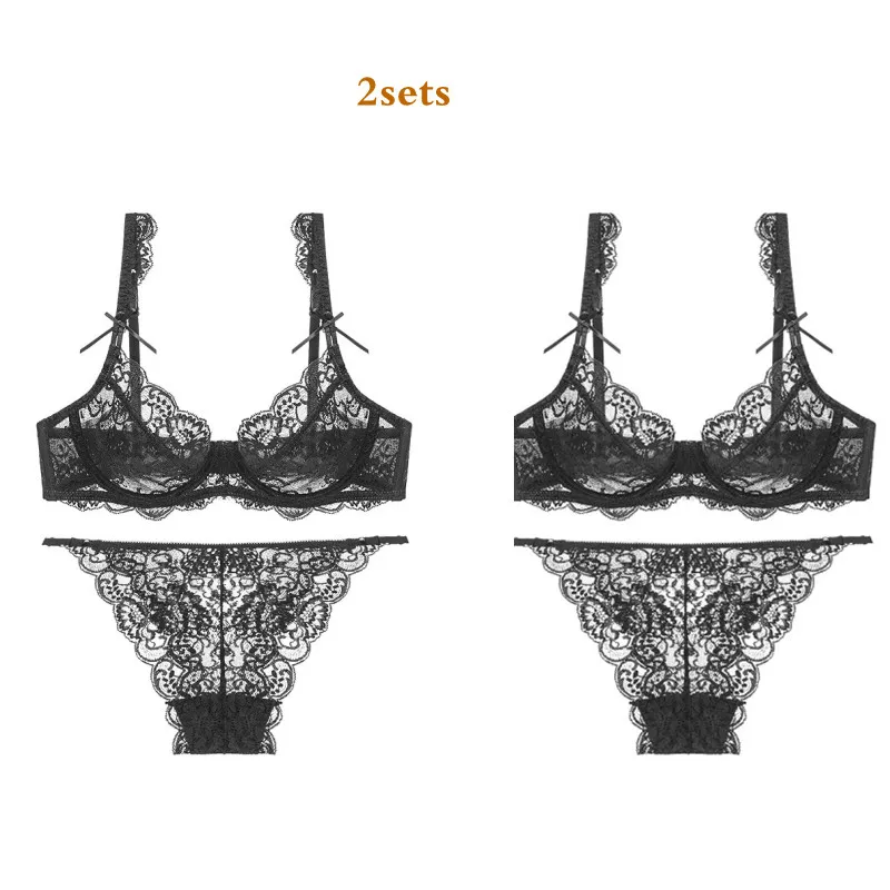 Women Sexy Lace Bra & Brief Sets Thin Cotton Lined Triangle Cup Bra and Panties Set Underwear Small Breasts Women Lingerie 2sets panty sets Bra & Brief Sets