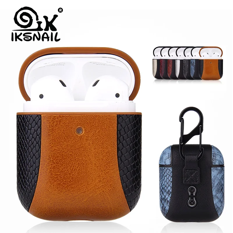 IKSNAIL Airpods чехол для Apple Airpod 1 / 2 ремешок кожаный с кнопками наушников airpods