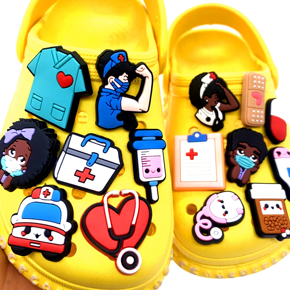 Charms de zapatos con icono para equipo médico, accesorios para Croc DIY, pulsera con agujero para enfermera, regalos de decoración, 1 Uds.