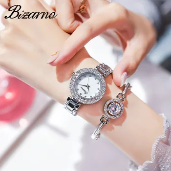 

Women Quartz Watches Top Brand Luxury Diamond Crystal Design Bracelet Watch Sets Female Jewelry Fashion Silver Watch Lady's Gift