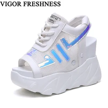 

VIGOR FRESHNESS Summer Sandals Women Shoes 11CM Heels Platform Shoes Height Increasing Sneakers Woman Sandals Ladies Shoes WY542