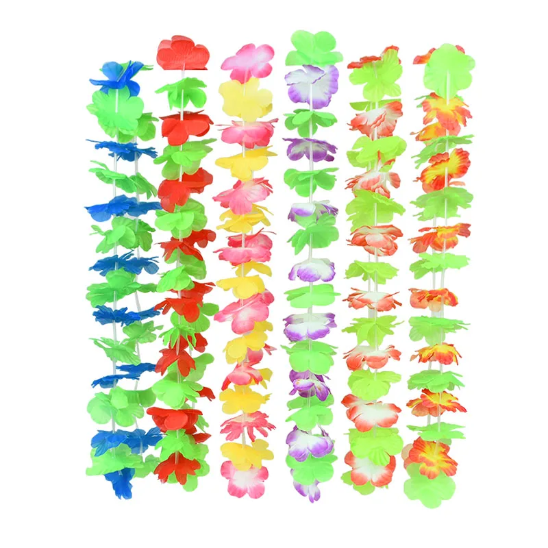 Hawaiian Flower Wreath Necklace - Tropical Luau Party Decoration Artificial Flower Lei 102050pcs
