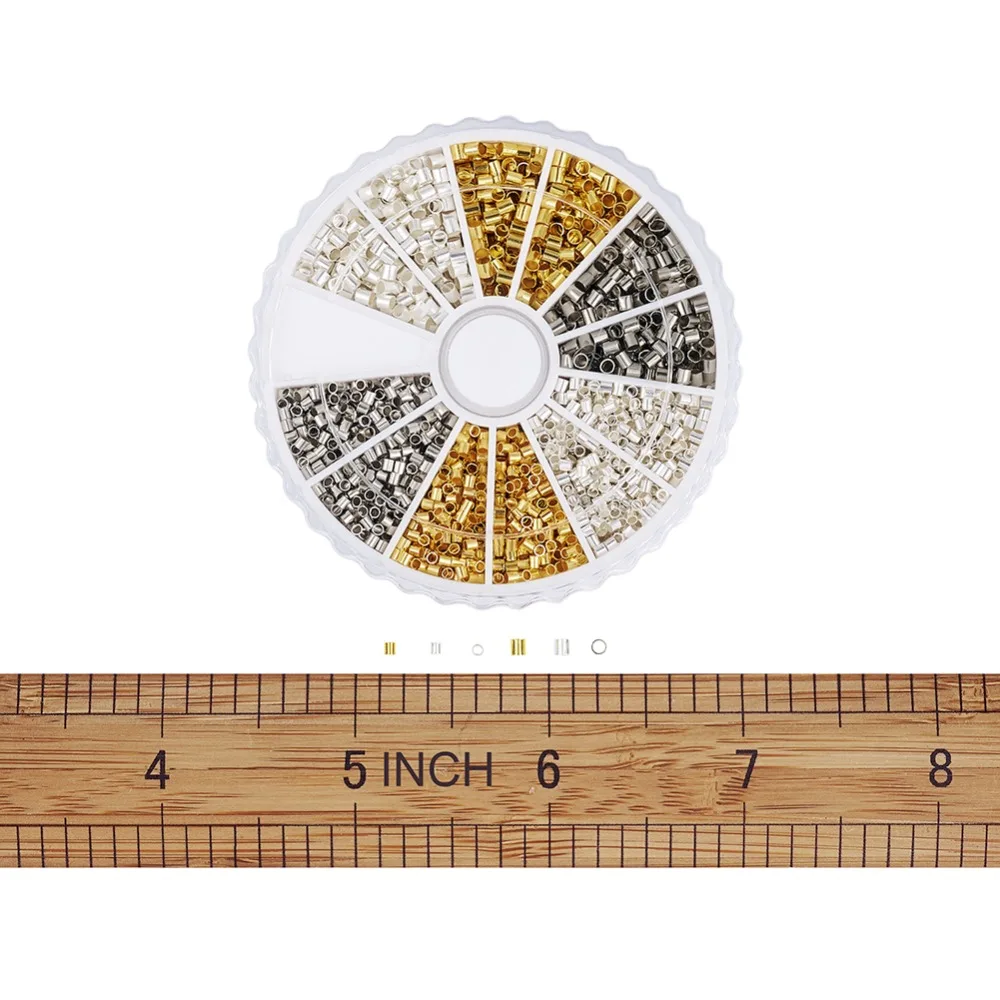 1 коробка латунные трубки обжимные бусины Металлические фурнитура для самостоятельного изготовления ювелирных изделий серебряный золотой белый размер: 1,5~ 2x1. 5~ 2 мм, отверстие: 1~ 1,5 мм