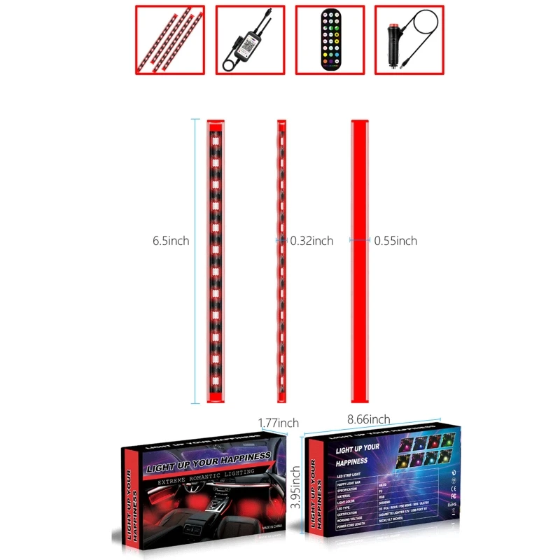 

Button + Remote Controller + APP Control Car Light Strip RGB Music Lamp Bar Q39F