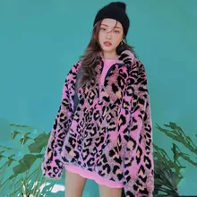 ANSFX, корейский стиль, леопардовые кофты, искусственный мех, кудрявый, мохнатый, верхняя одежда, свитшоты, джемпер, стильный, для женщин, зимний, сохраняющий тепло, пальто, топы
