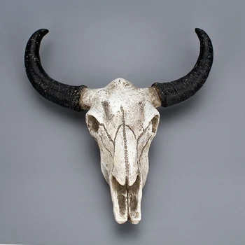 

Longhorn Cow Skull Head Wall Hanging Decor 3D Resin Sheep Wildlife Sculpture Figurines Crafts Horns for Home Halloween Ornaments
