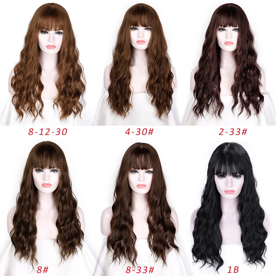 Comprar Pelucas de mujer marrones mezcladas largas con flequillo pelucas sintéticas resistentes al calor para mujeres afro americanas