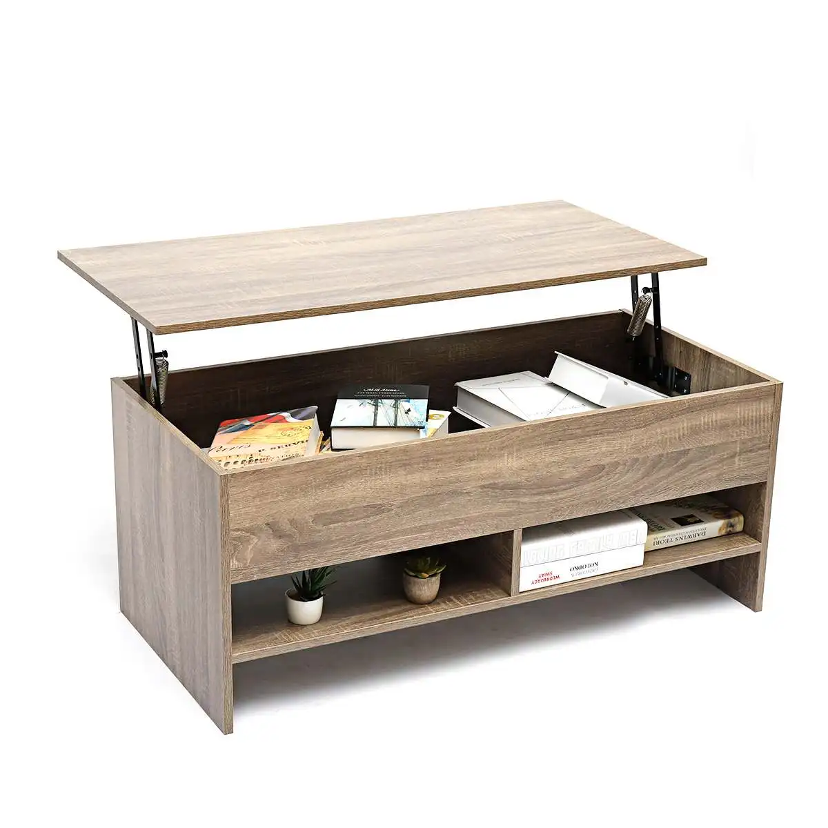 

Foldable Wooden Coffee Changing Table Folding Laptop Desk With 2 Grids Storage Shelves Bookshelf for Office Home Living Room