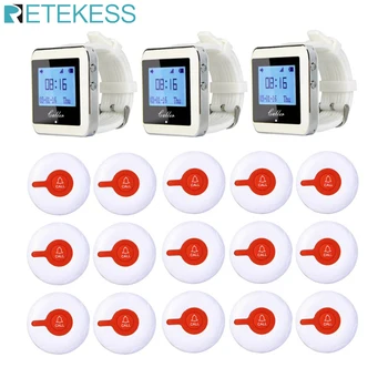 

Retekess Restaurant Pager Service System Wireless Waiter Calling Paging System 3 Watch Receiver+15 Call Button Transmitter F3288