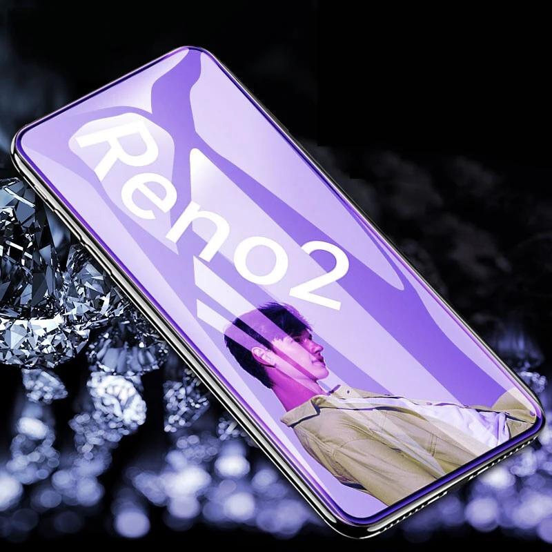 Закаленное стекло 9H для OPPO Reno 2 полное покрытие фиолетовый светильник анти синий