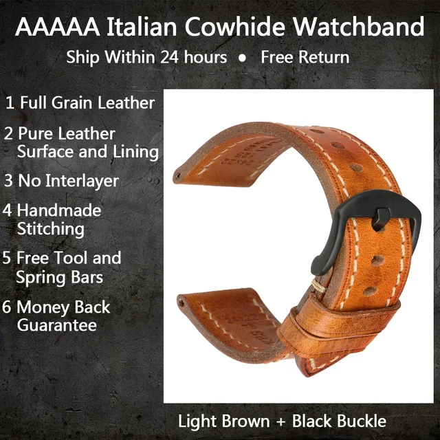 MAIKES Handmade Watch Band Genuine Cow Leather Watch Strap With Butterfly Buckle Bracelet For MONTBLANC Tudor Watchbands LightBrown B Buckle