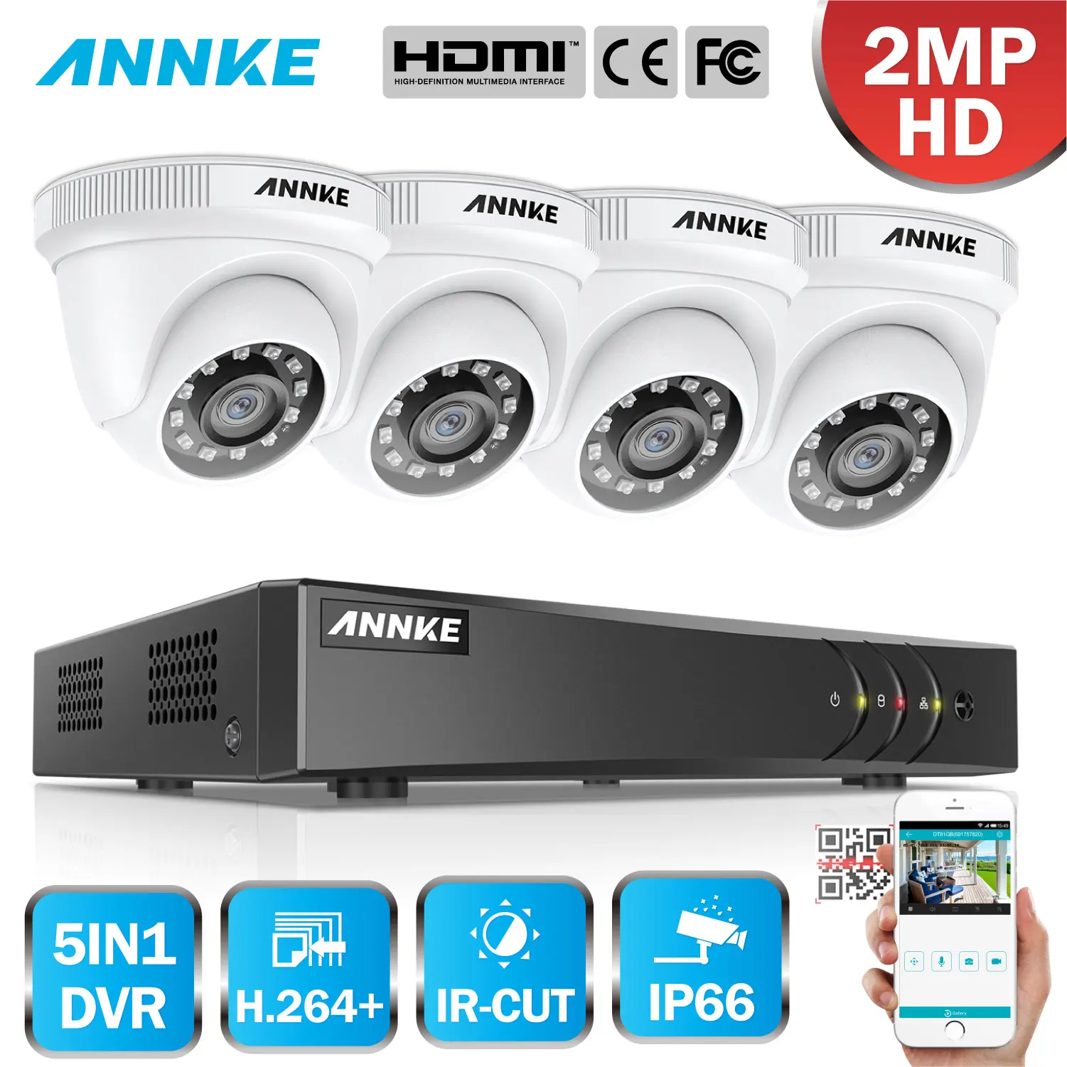 ANNKE 4CH 1080P Lite CCTV камеры DVR системы 4 шт. водонепроницаемый 2.0MP купольная камера s домашний комплект видеонаблюдения Обнаружение движения