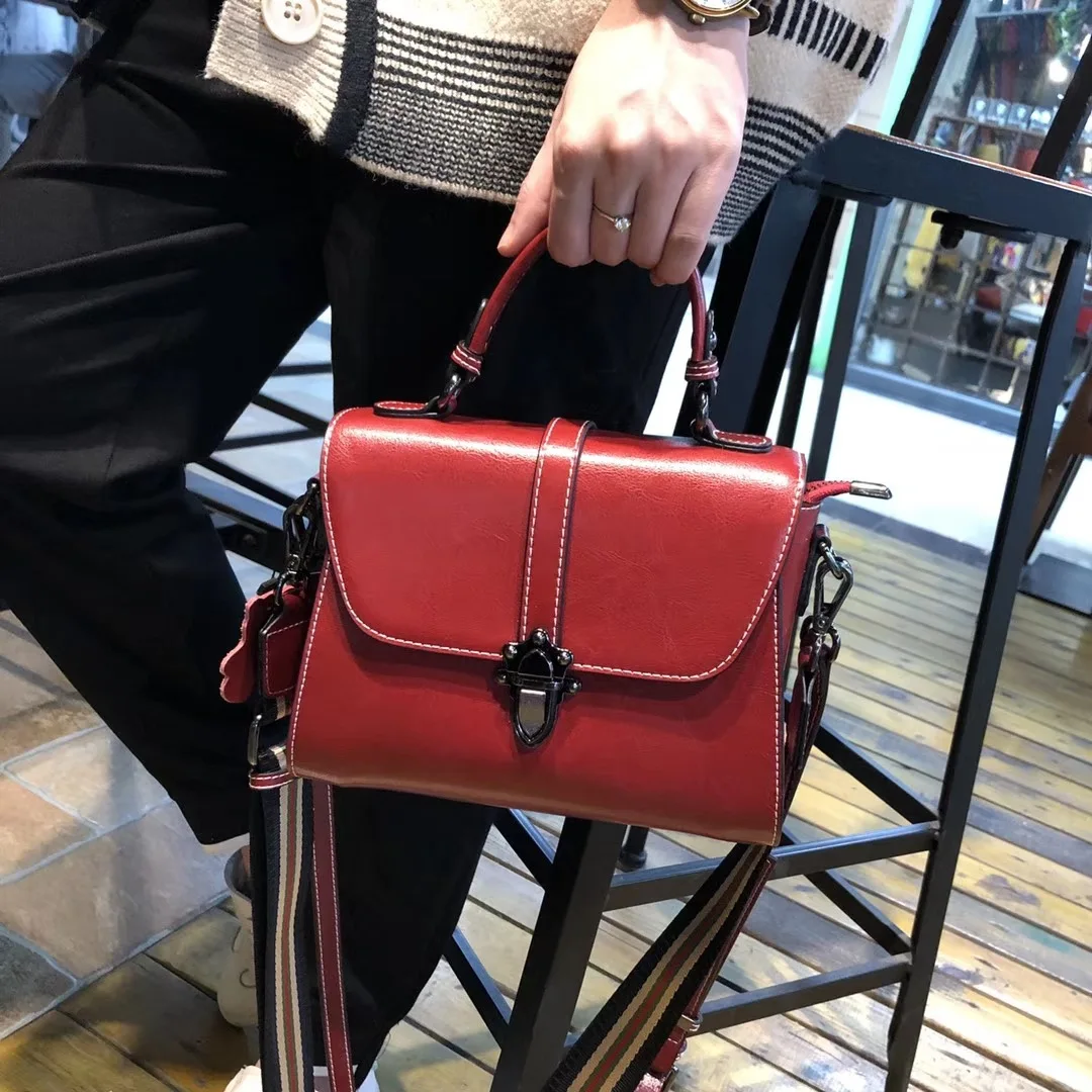 

WOMEN'S Leather Bags 2019 New Style Autumn & Winter Shoulder Bag Women's Bag Cowhide Elegant Retro Wide-Strap Shoulder Bag