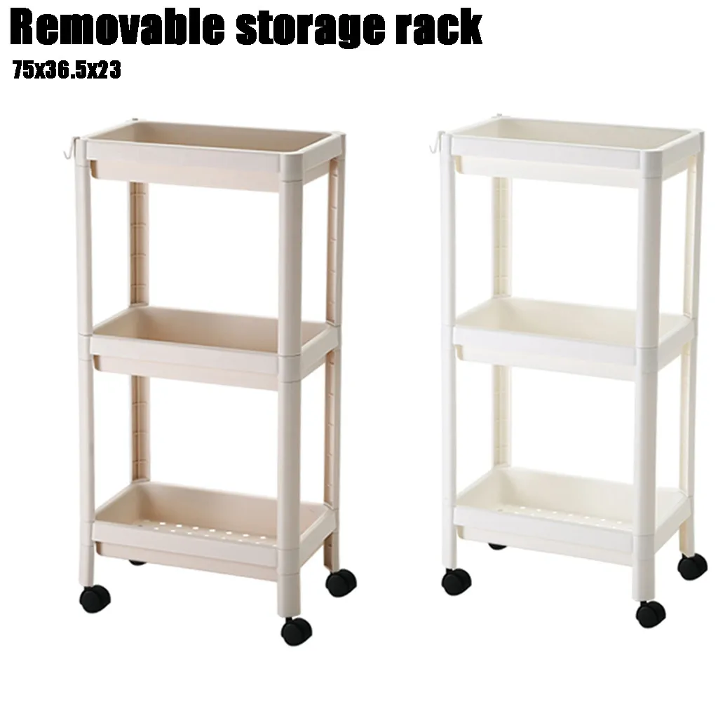 

Three-tier mobile Shelf With Floor Pulley Bathroom Removable trolley home Kitchen Shelf Rascque Storage Rack Home Shelf @10