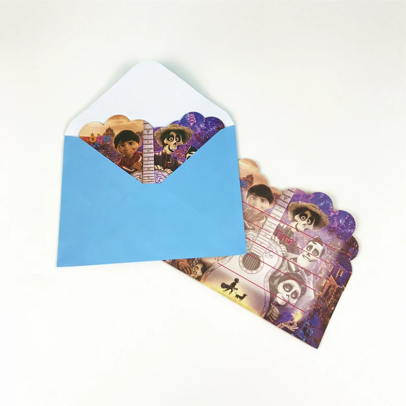 6 шт. карта+ 6 шт. mailer COCO тема розовые вечерние Пригласительные открытки детская вечеринка для мальчика день рождение детский душ сувениры для гостей праздника