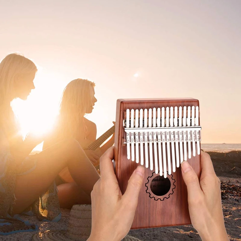 Пианино Kalimba с 17 клавишами из красного дерева с сумкой, молотком и музыкальной книгой, идеально подходит для любителей музыки, начинающих, детей