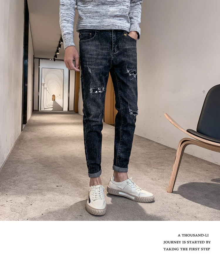 Male Hole Tassel Casual Loose Wide Leg Lovers Pants Men's Jeans Vintage Streetwear Hip Hop Punk Gothic Harem Denim Pants