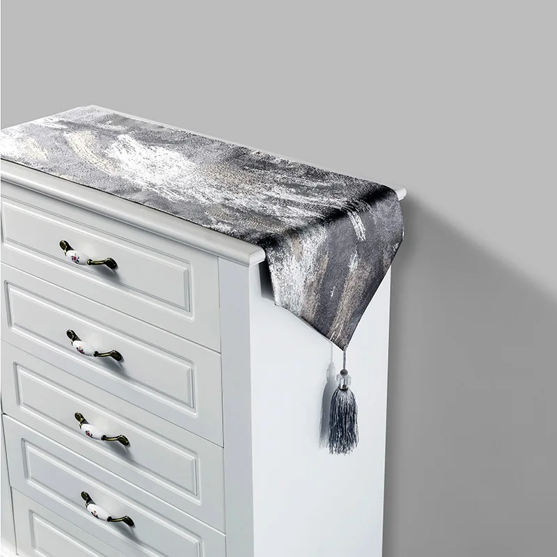 Tecido de Poliéster Corredor de Mesa Corredores de Mesa com Borla Sliver Moderno Jacquard Banquete Casamento Decoração Gabinete Capa