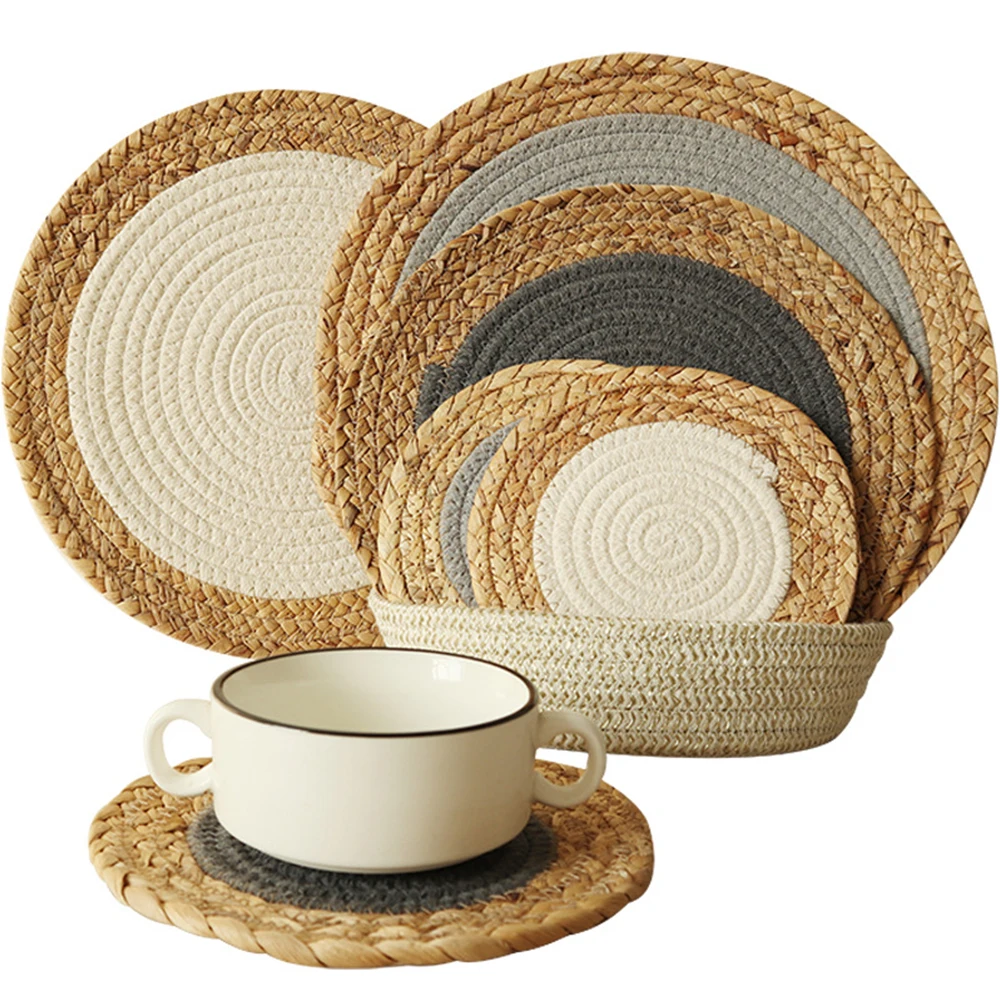 3pcs Coaster Kitchen Table Mat Straw Cotton Rope Coaster Bowl Mat